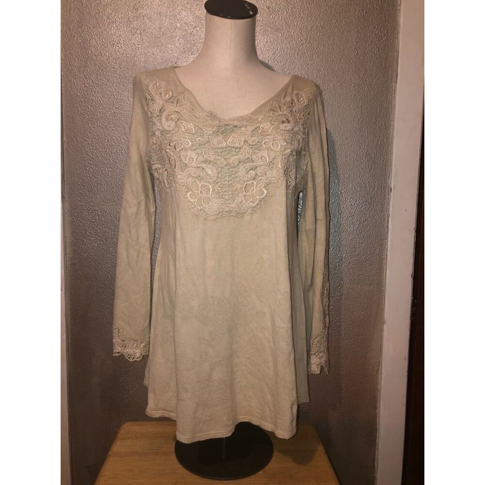 Soft Surroundings Natural Lilou Scandi Lace Hand Embroidered 100% Cotton Top XS